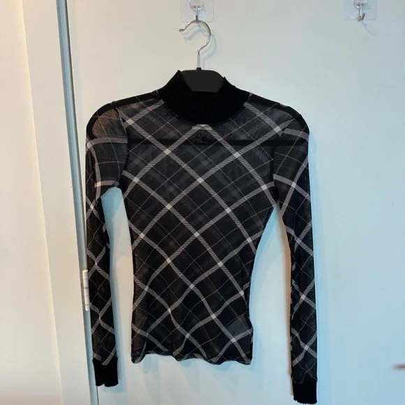 Courreges Mesh Plaid Turtleneck XS/Size 1